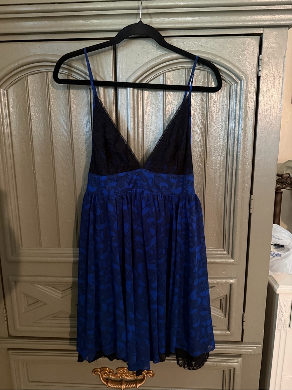 Sparkle & Fade Blue and Black Lace V-Neck Slip Dress
